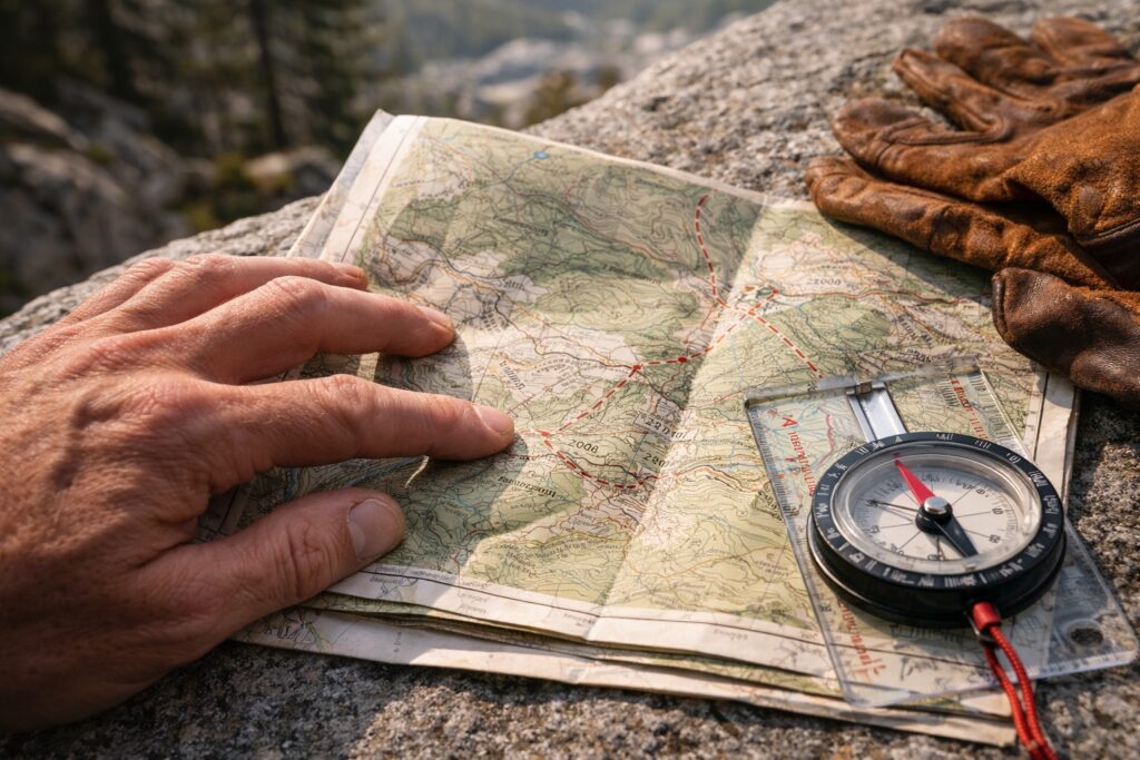 cartina escursionistica e bussola